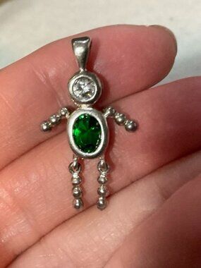 Sterling Silver Articulated Person Charm with Green and Clear Stones